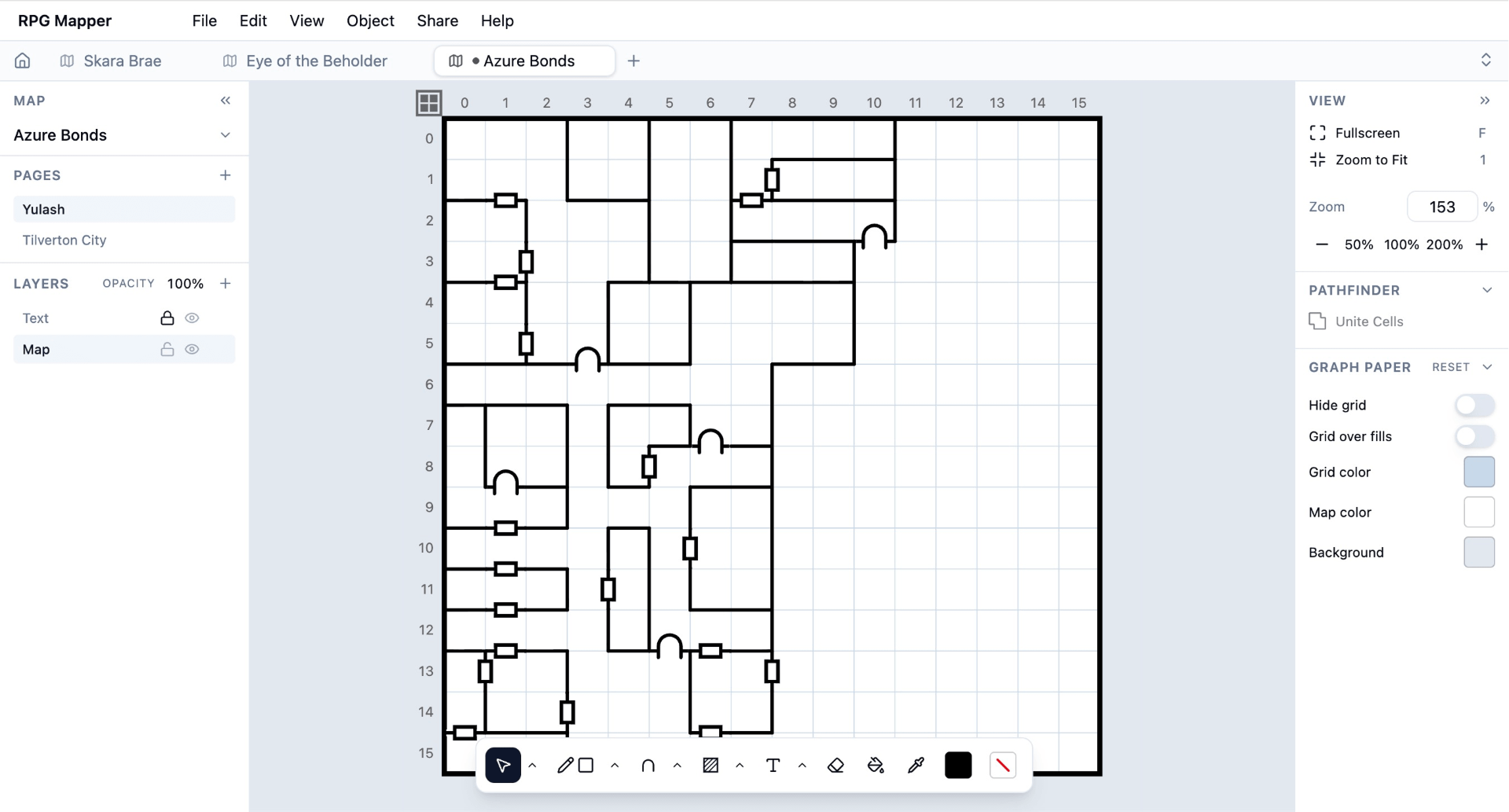 RPG Mapper editor with a dungeon map